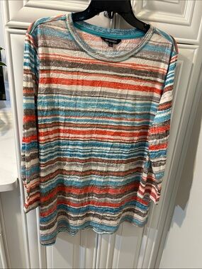 Prin London White Multi-Striped Long Sleeve Tee